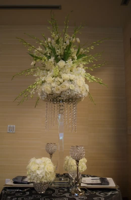 Tall wedding centerpiece by Tropical Arrangements, Randallstown MD