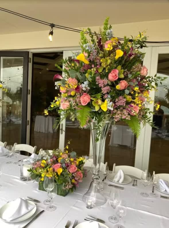 Tall wedding centerpiece by Tropical Arrangements, Randallstown MD
