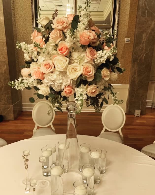 Tall wedding centerpiece by Tropical Arrangements, Randallstown MD