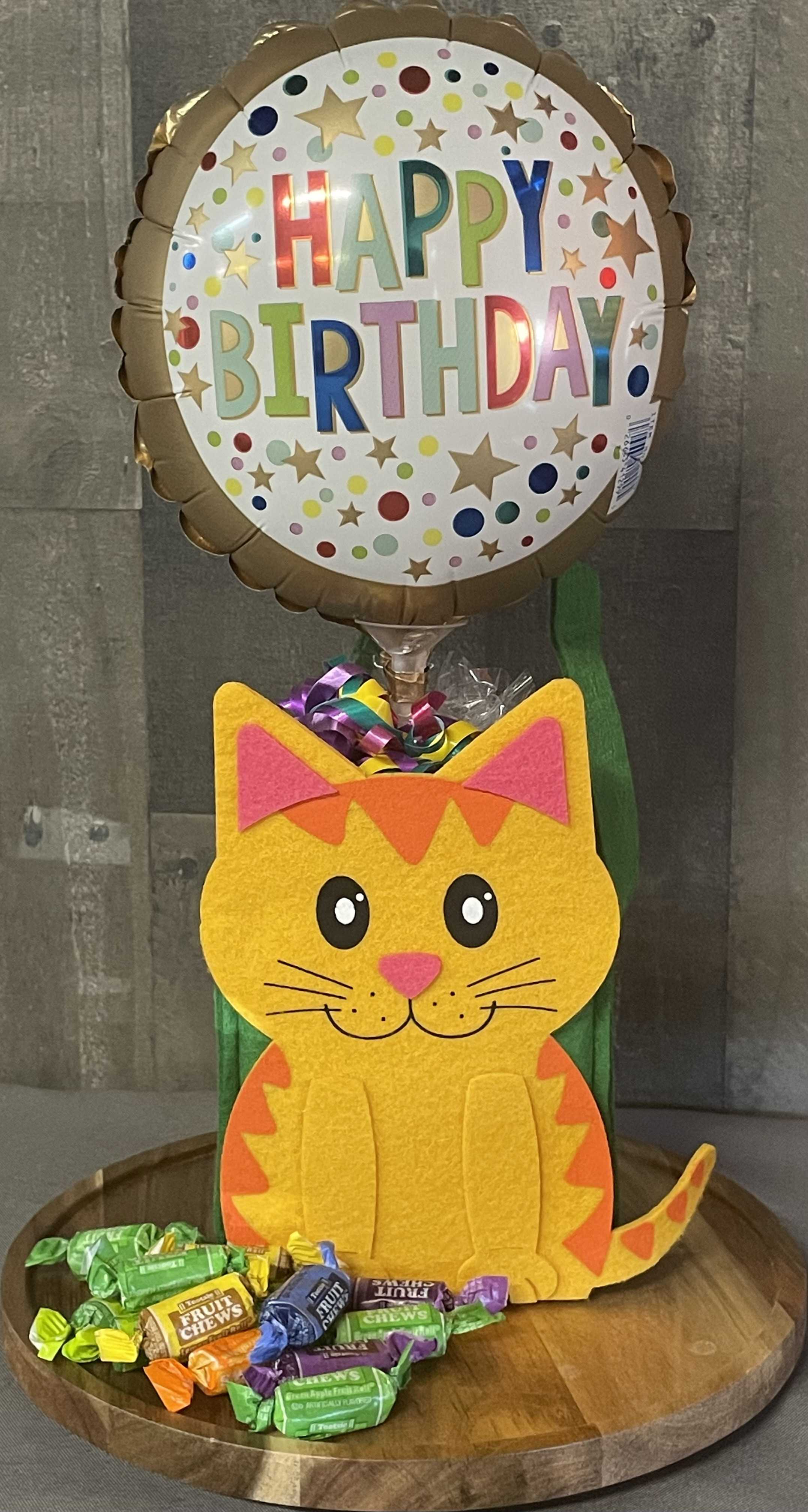 Cat Basket With Candy and Balloon