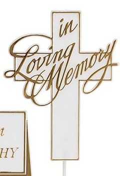 13.5" Gold In Loving Memory Cross Plastic Pick