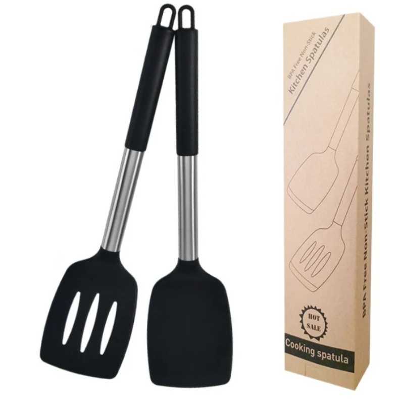 2 Peice Black Spatula Set Flower Bouquet
