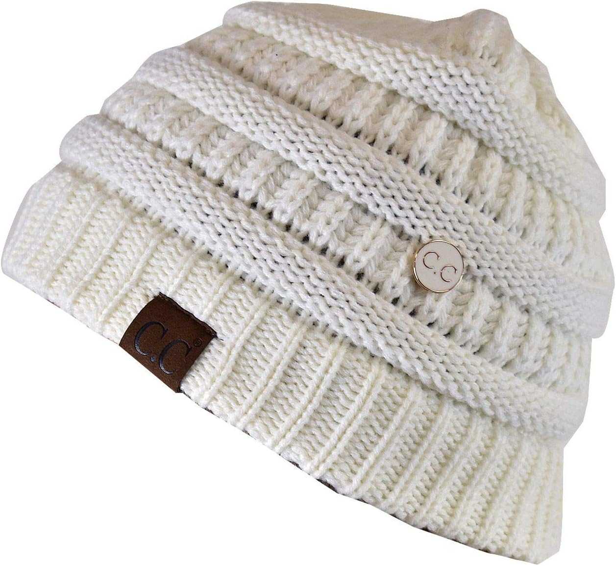 Ivory Button Beanie