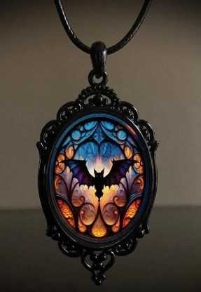 Bat Pendant Necklace Flower Bouquet