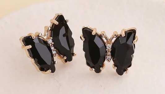 Black Butterfly Earrings Flower Bouquet