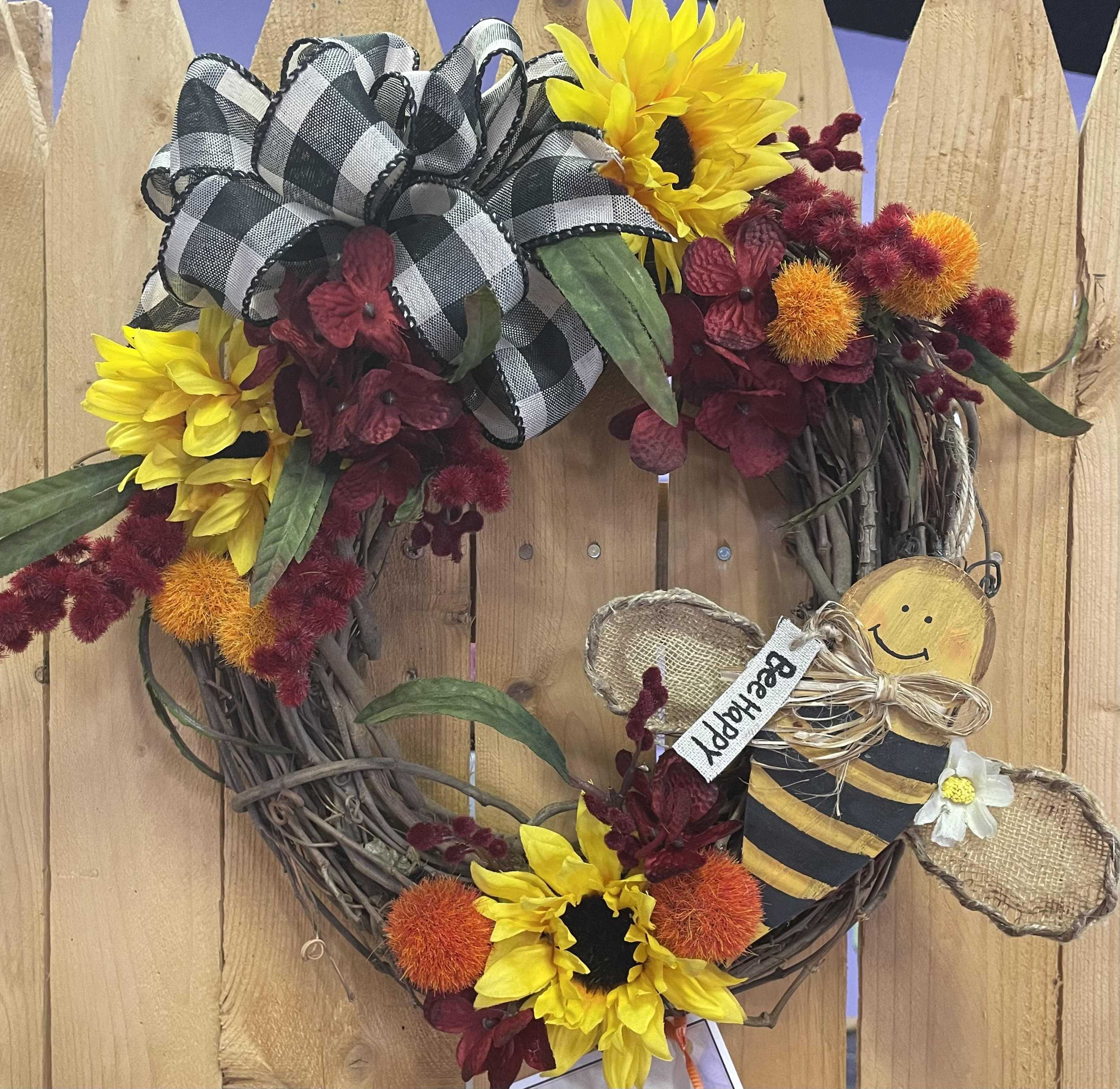 Bumblebee Grapevine Wreath Flower Bouquet