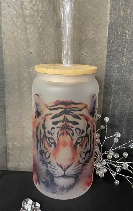 Glass Floral Tiger Tumbler Flower Bouquet