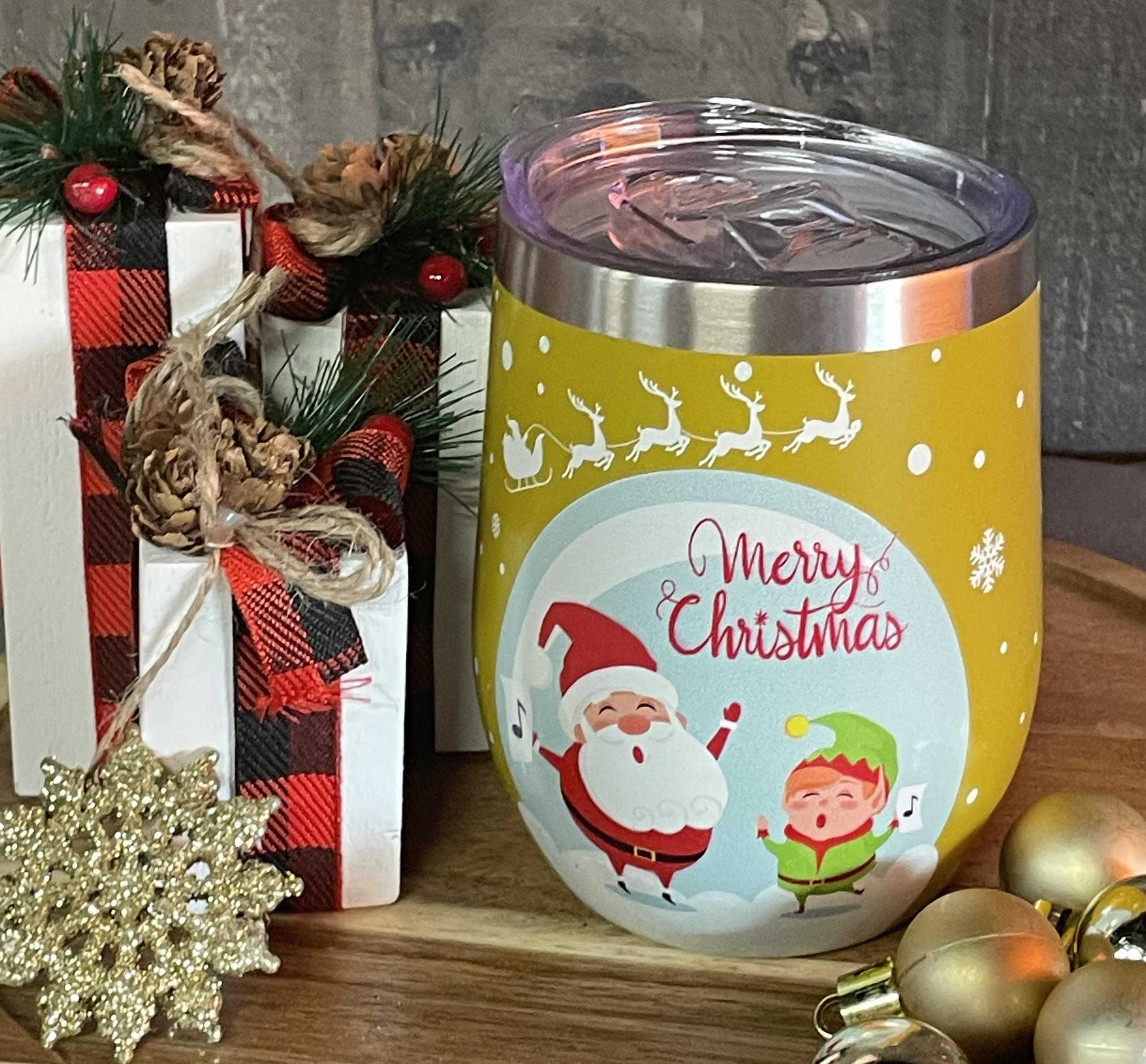 Gold Christmas Mini Thermal Tumbler Flower Bouquet