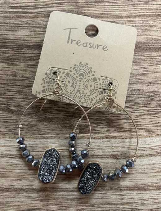 Gold Gemstone Hoop Earrings Flower Bouquet