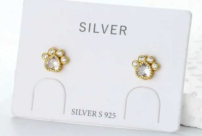 Gold Paw Print Earrings Flower Bouquet