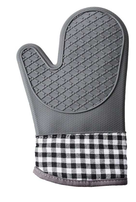Gray Plaid Silicone Oven Mit Flower Bouquet