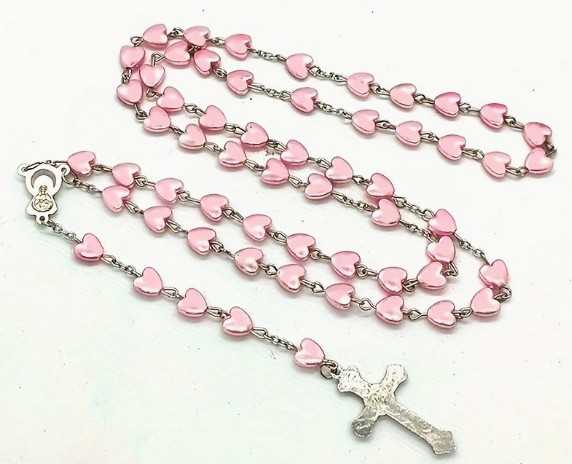 Pink Resin Heart Rosary Flower Bouquet