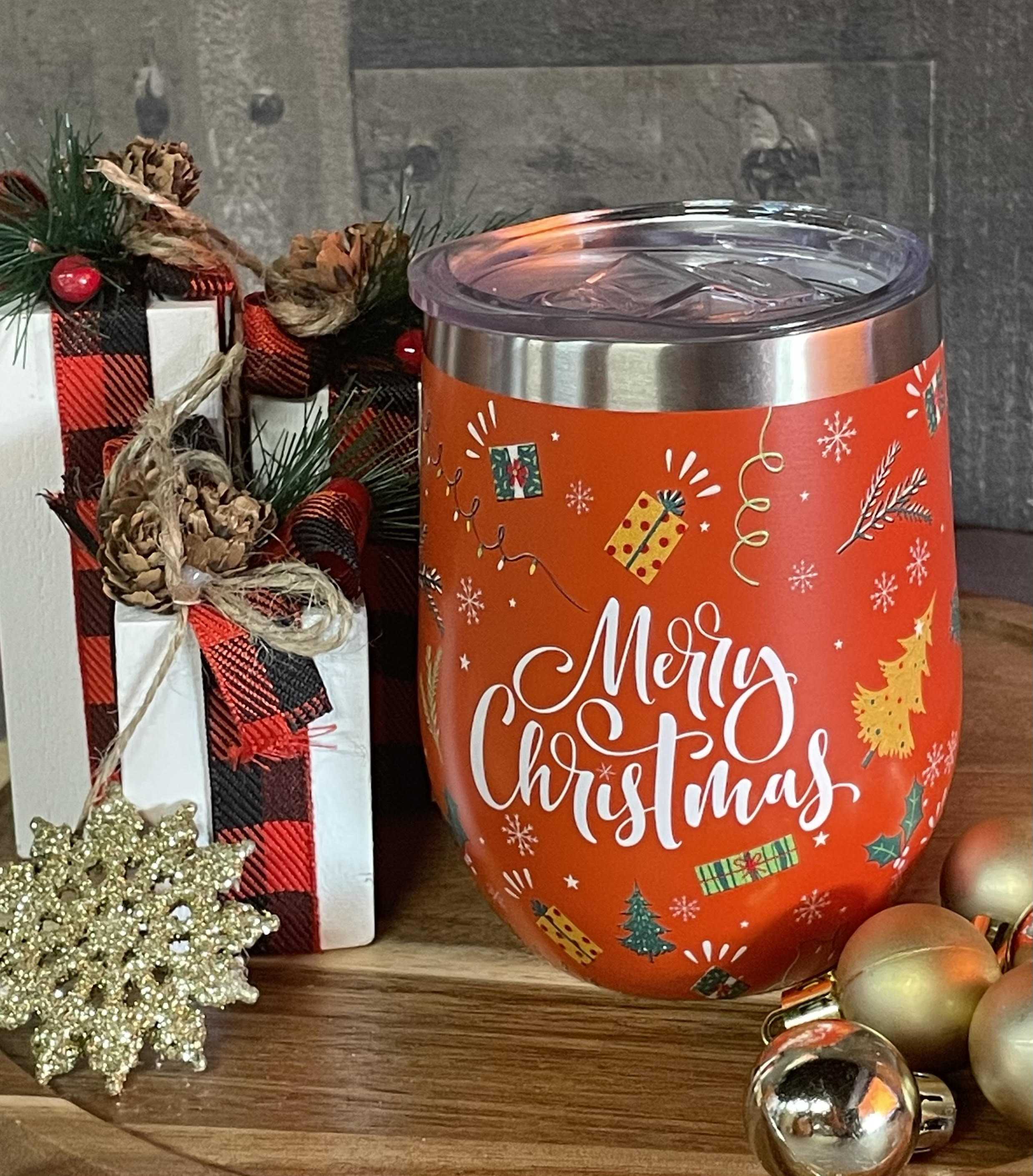 Red Christmas Mini Thermal Tumbler Flower Bouquet