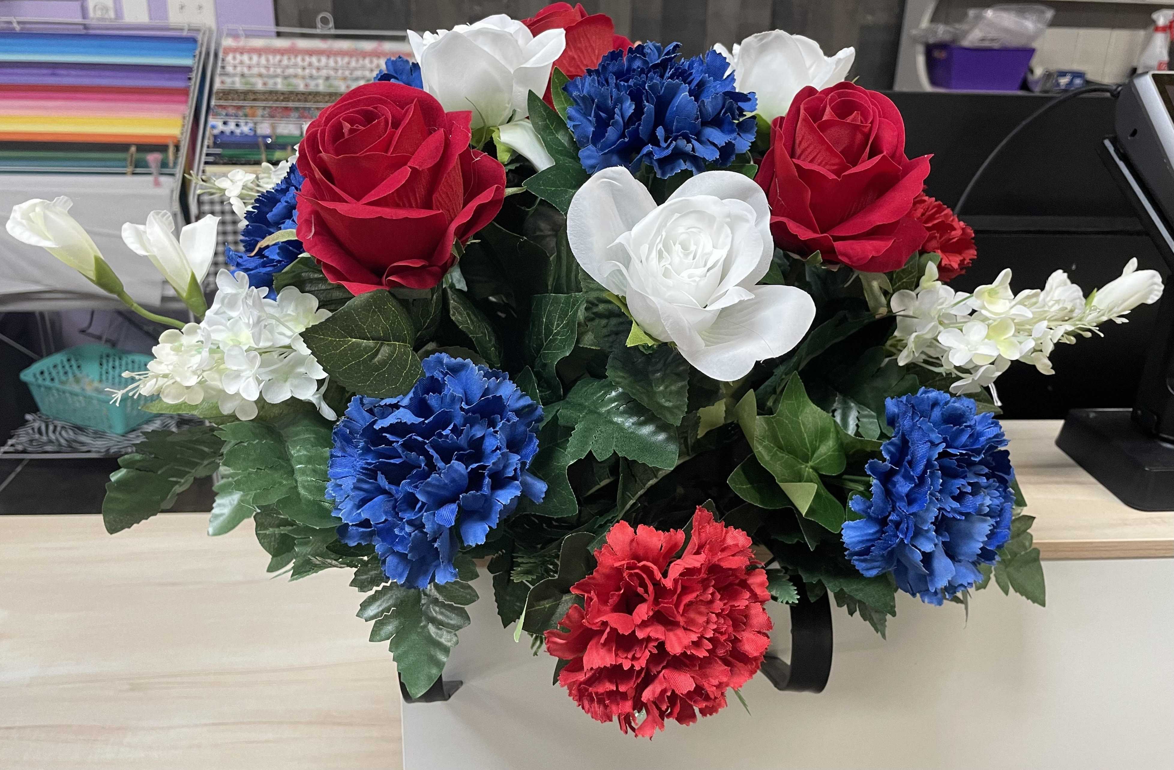 Silk Tombstone Hugger Flower Bouquet