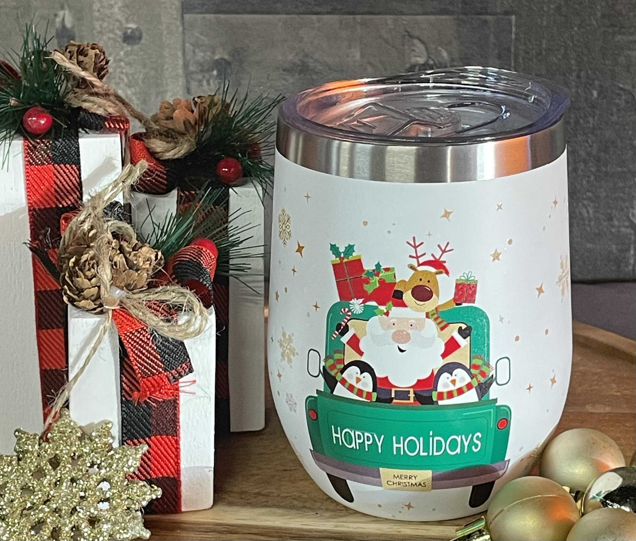 White Christmas Mini Thermal Tumbler Flower Bouquet