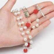 White Pearl and Rose Rosary Flower Bouquet