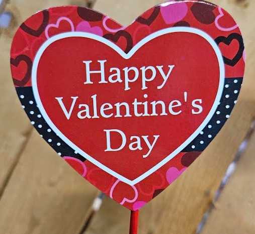 Wood Happy Valentines Pick with Hearts