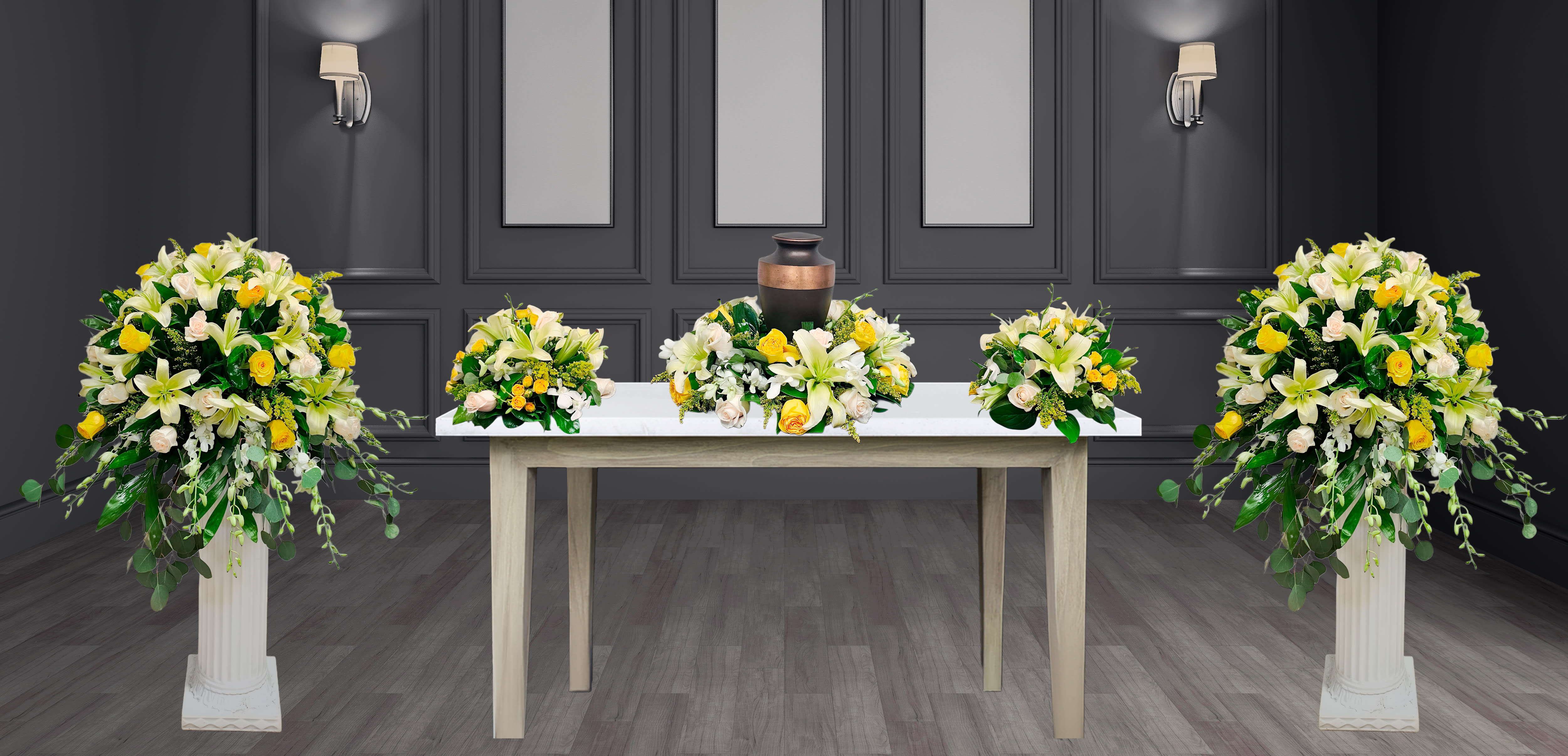 SAU-18 Set de urna rosas, lirios y orquídeas