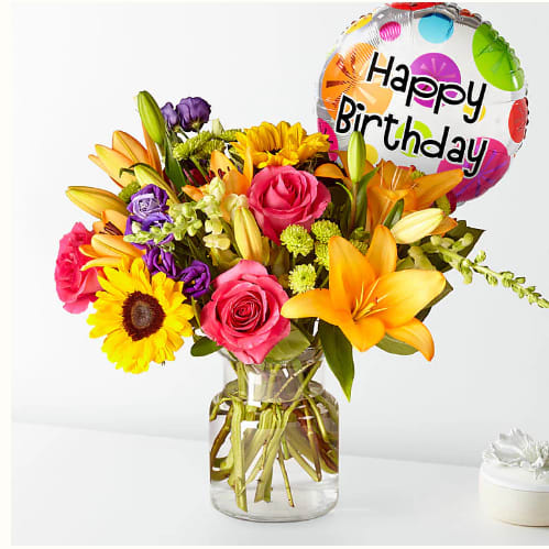 The Best Day Bouquet with Birthday Balloon (1 mylar included) (1 Globo Incluido) Flower Bouquet