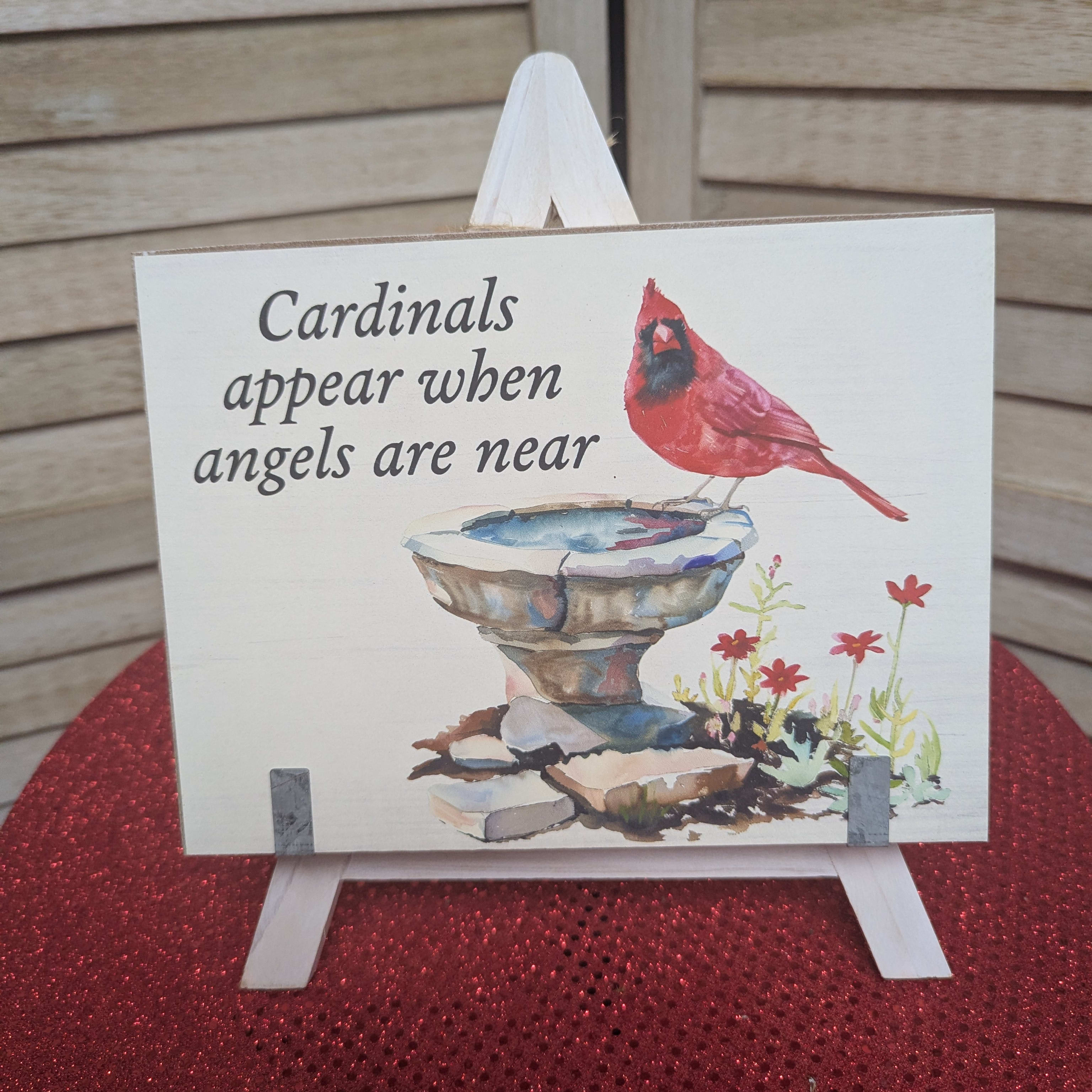 Wood Cardinal Keepsake Plaque Flower Bouquet