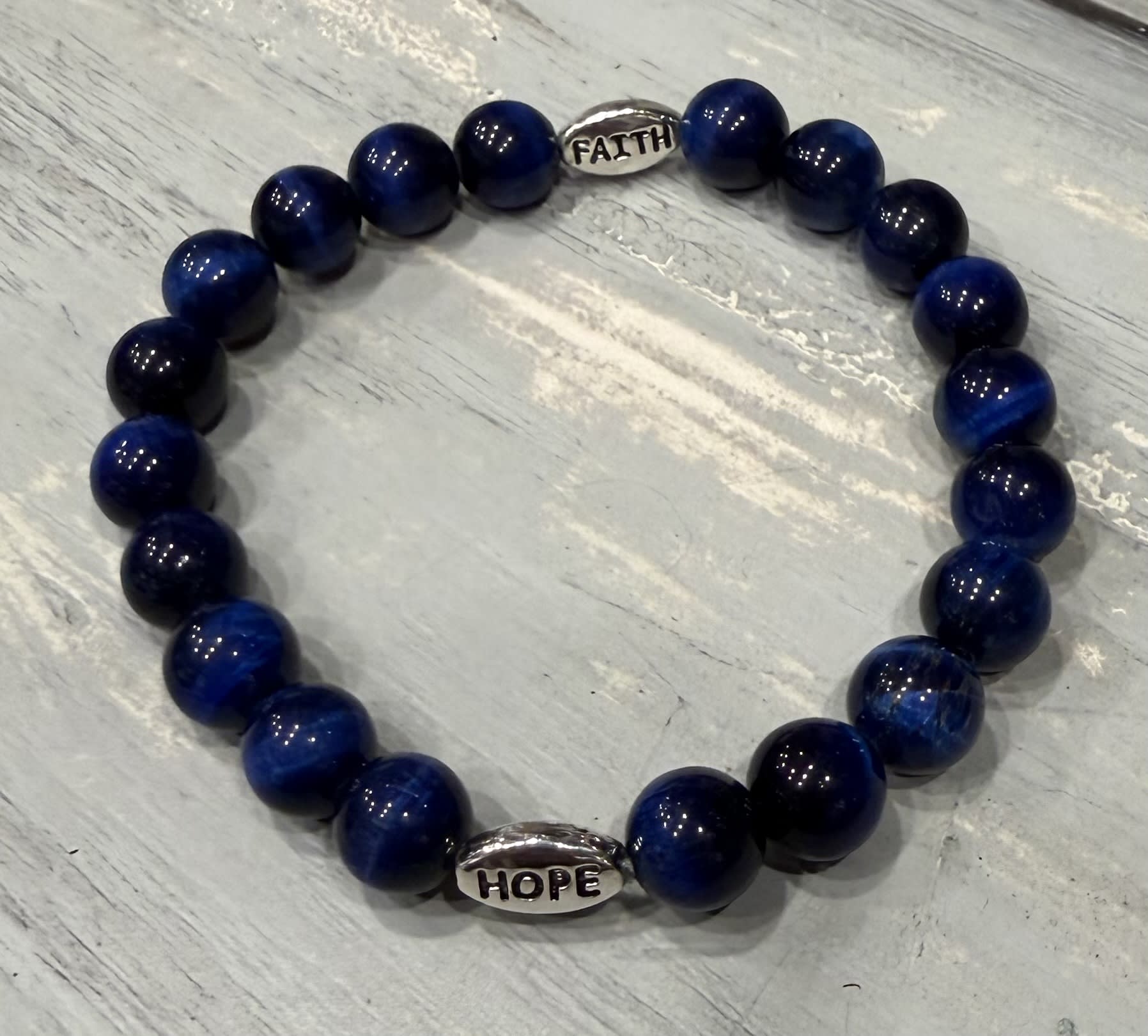Blue Tiger Eye Faith and Hope Bracelet