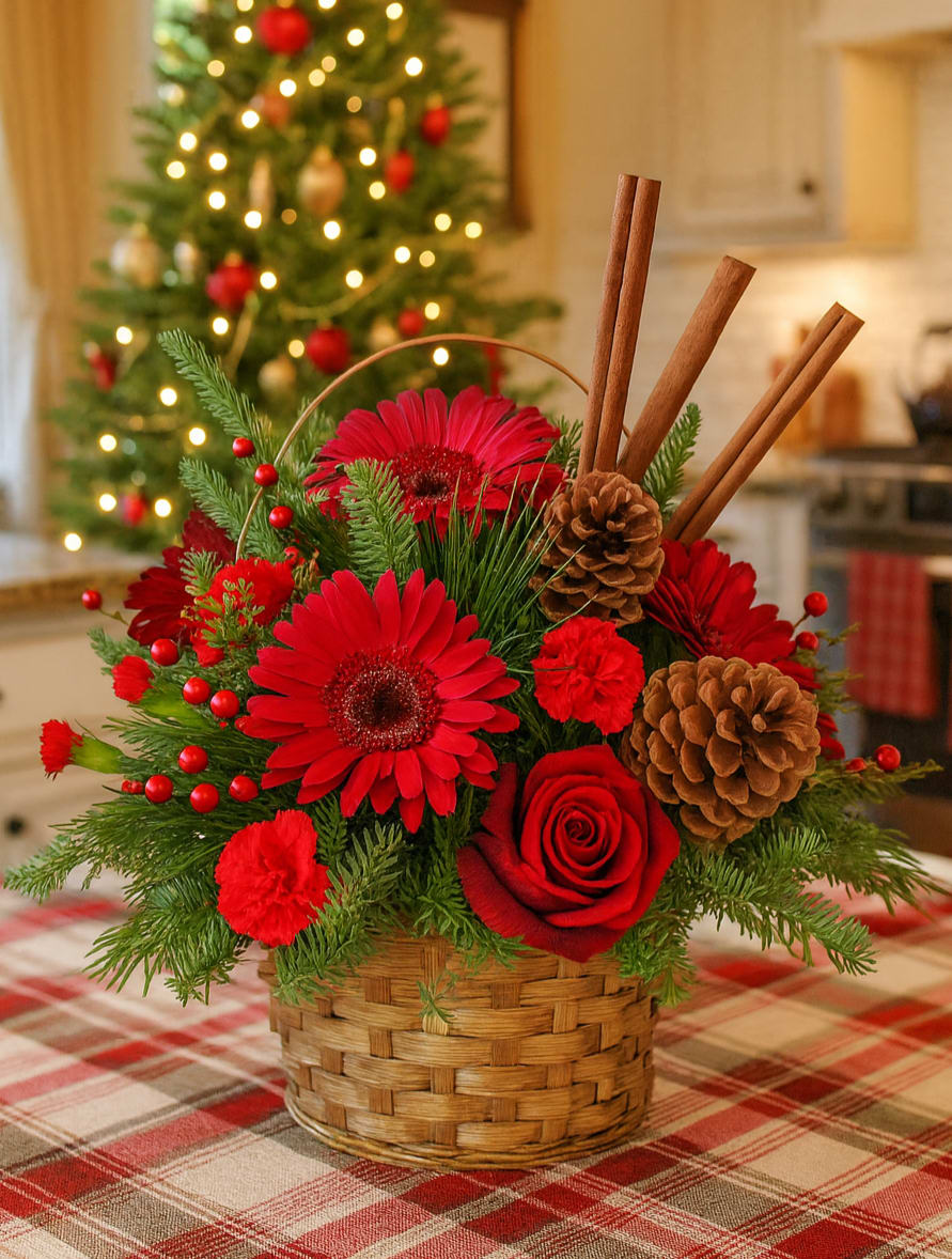 Christmas Basket Flower Bouquet