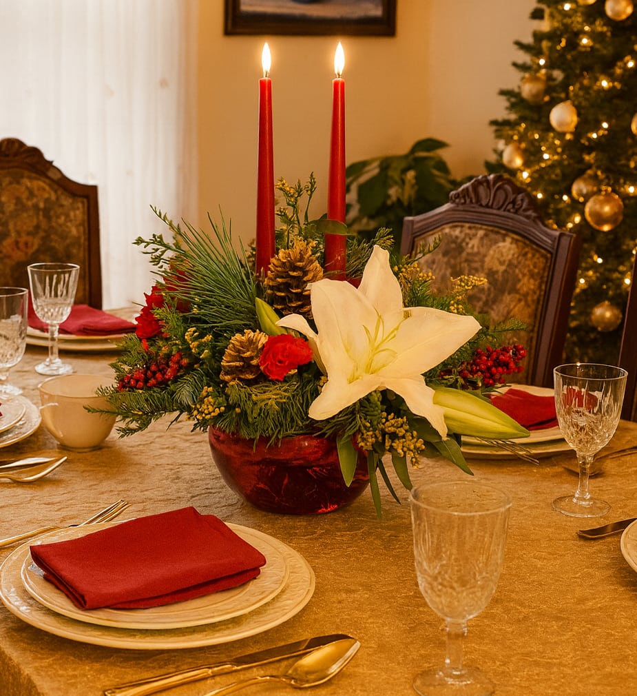 Winter Elegance Candle Arrangement Flower Bouquet