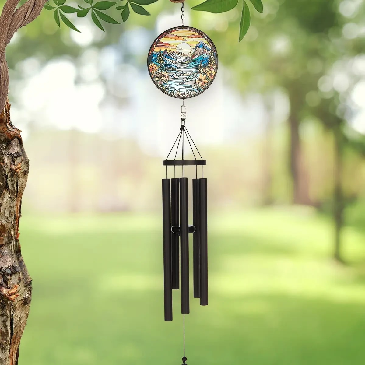 40“ Mountain Stain Glass Wind Chime -