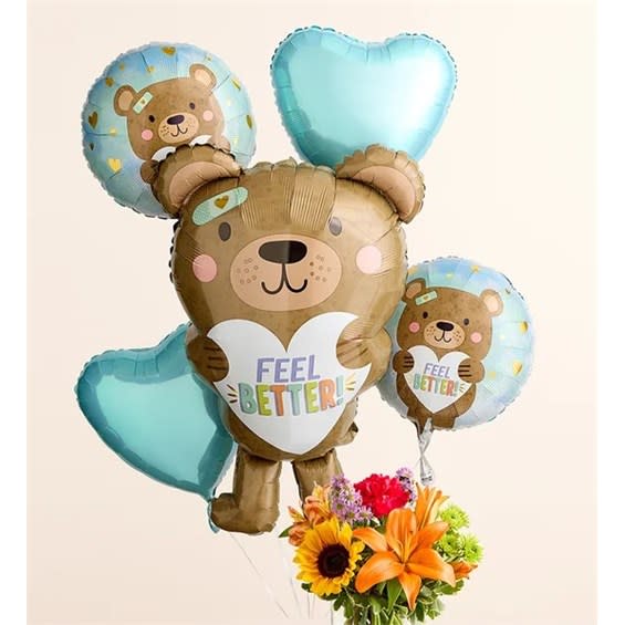 Floral Embrace™ With Feel Better Bear Balloon Bouquet