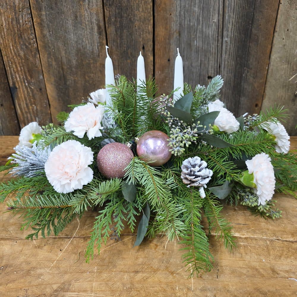 Blushing Beauty Centerpiece w/Candles Flower Bouquet