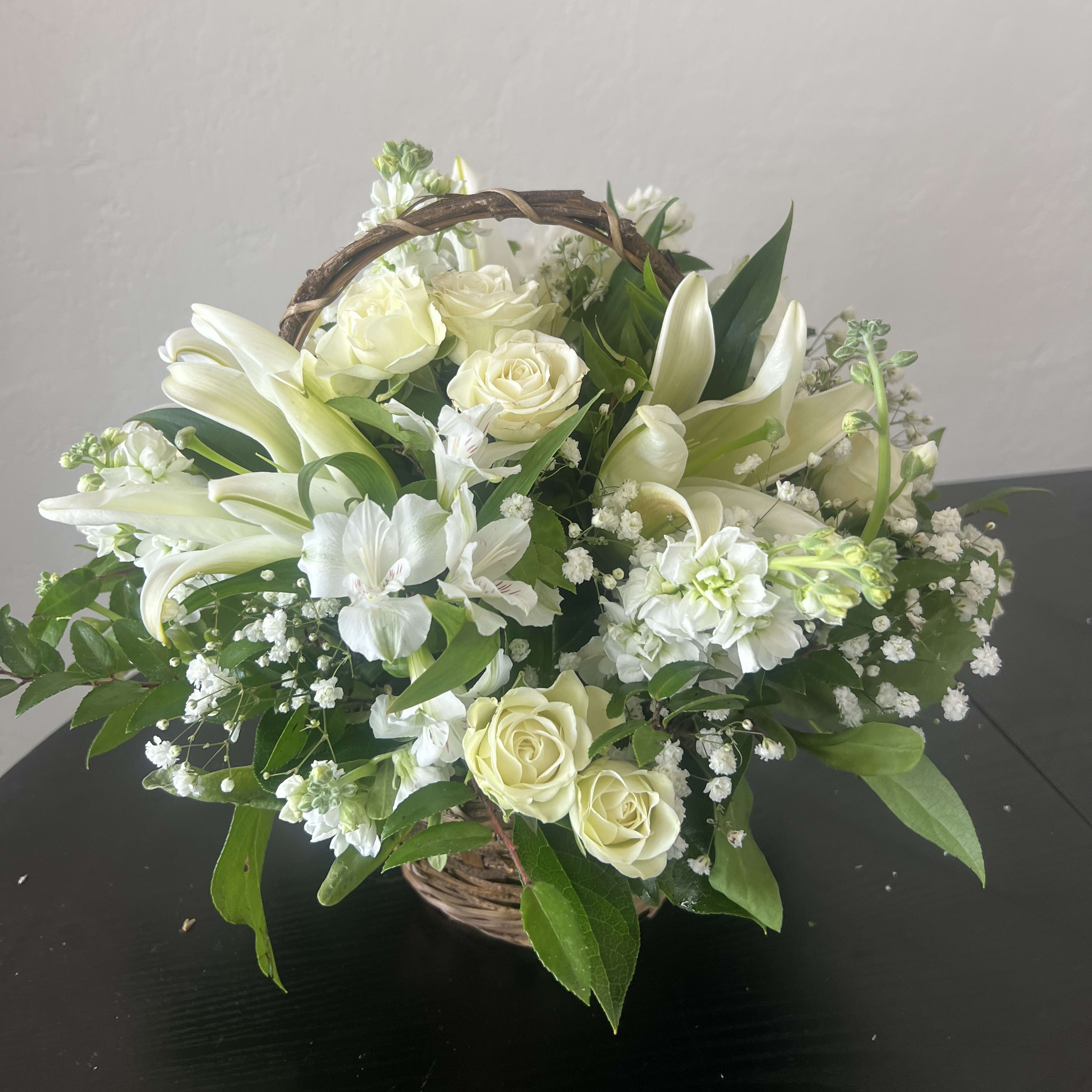 White Basket Flower Bouquet