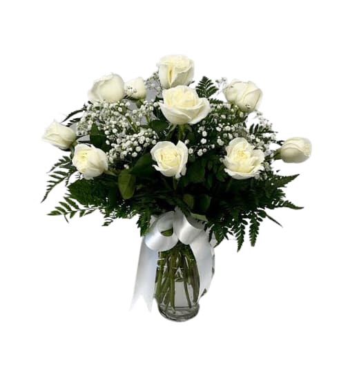 12 White Roses in a Vase R-216