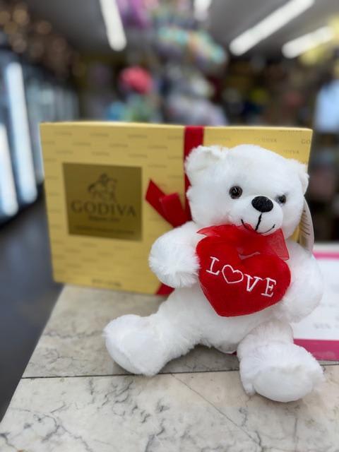 Plush bull dog with large box of Godiva chocolate EBF-184