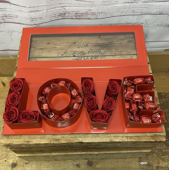Love Gift Box With Red Roses and Chocolates Flower Bouquet