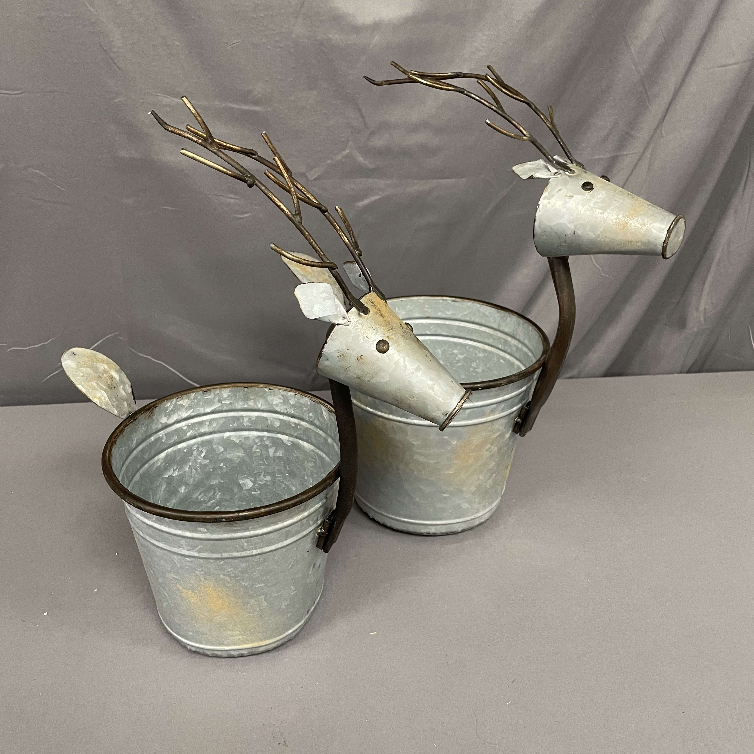 Set of 2 Metal Deer Buckets