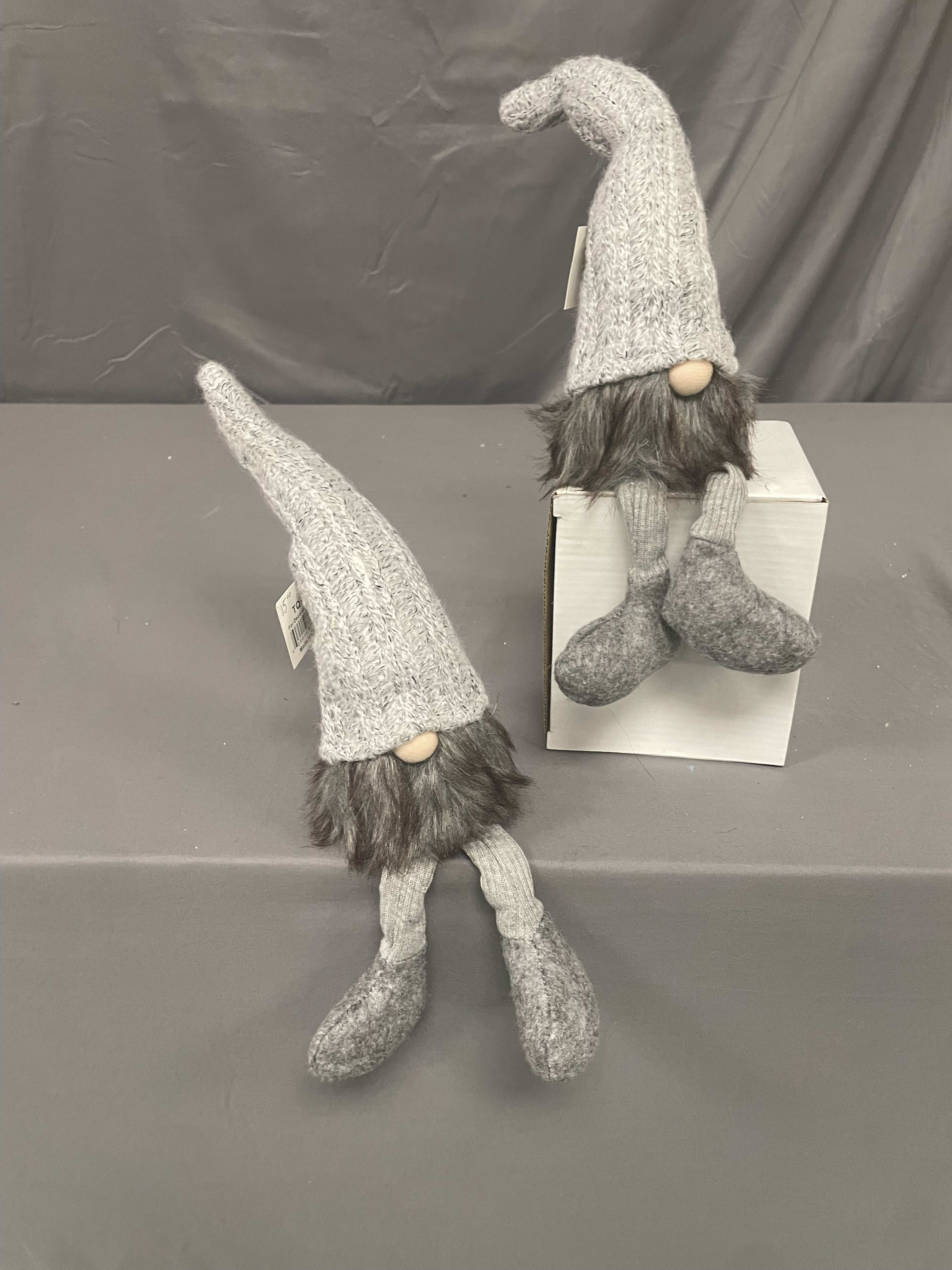 Small Grey Sitting Gnome with dangle legs