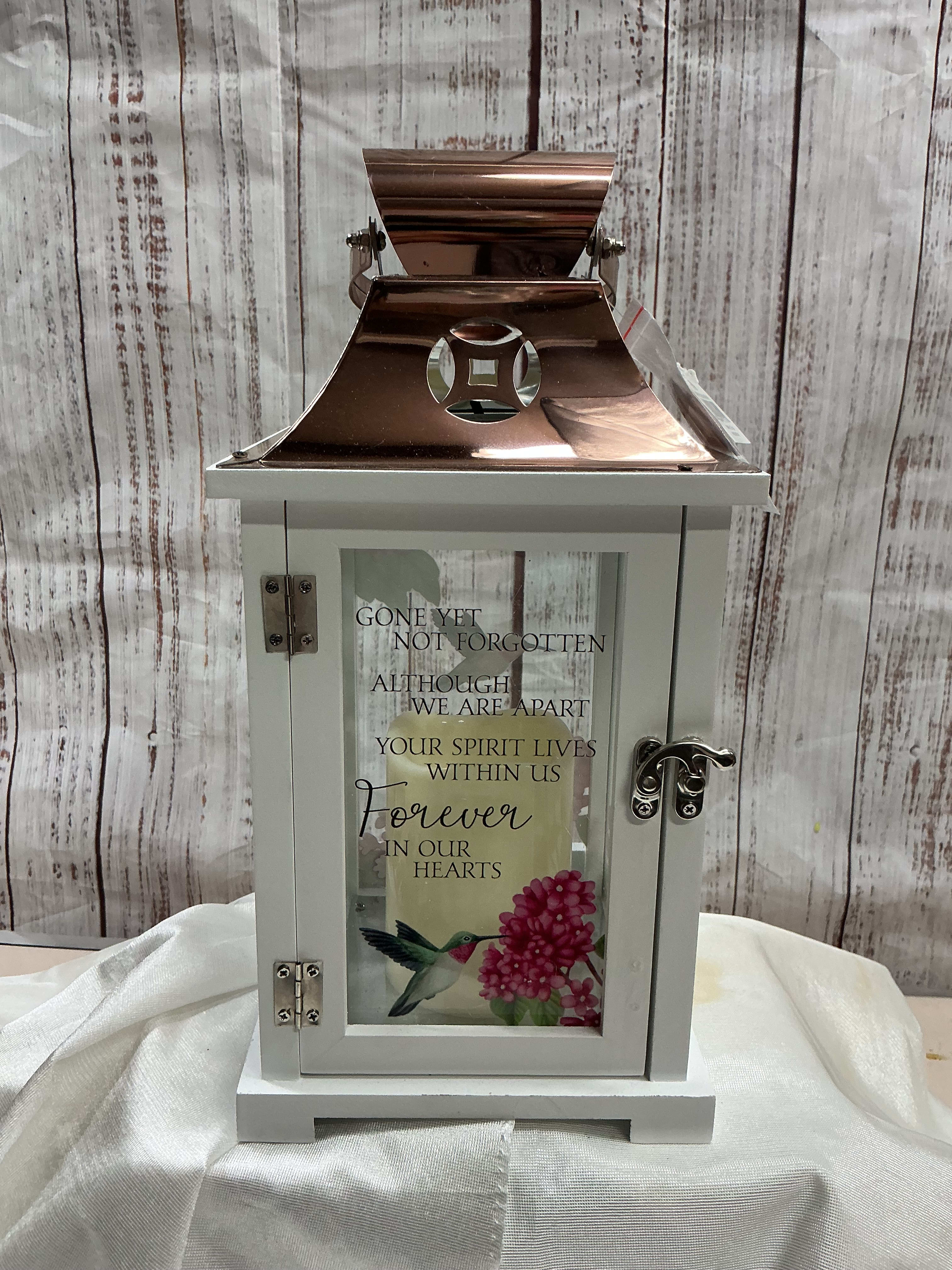 Lantern with candle in white and bronze