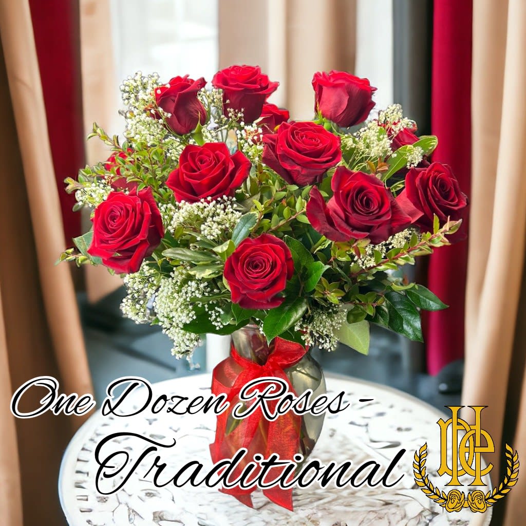 One Dozen Roses - Traditional Flower Bouquet