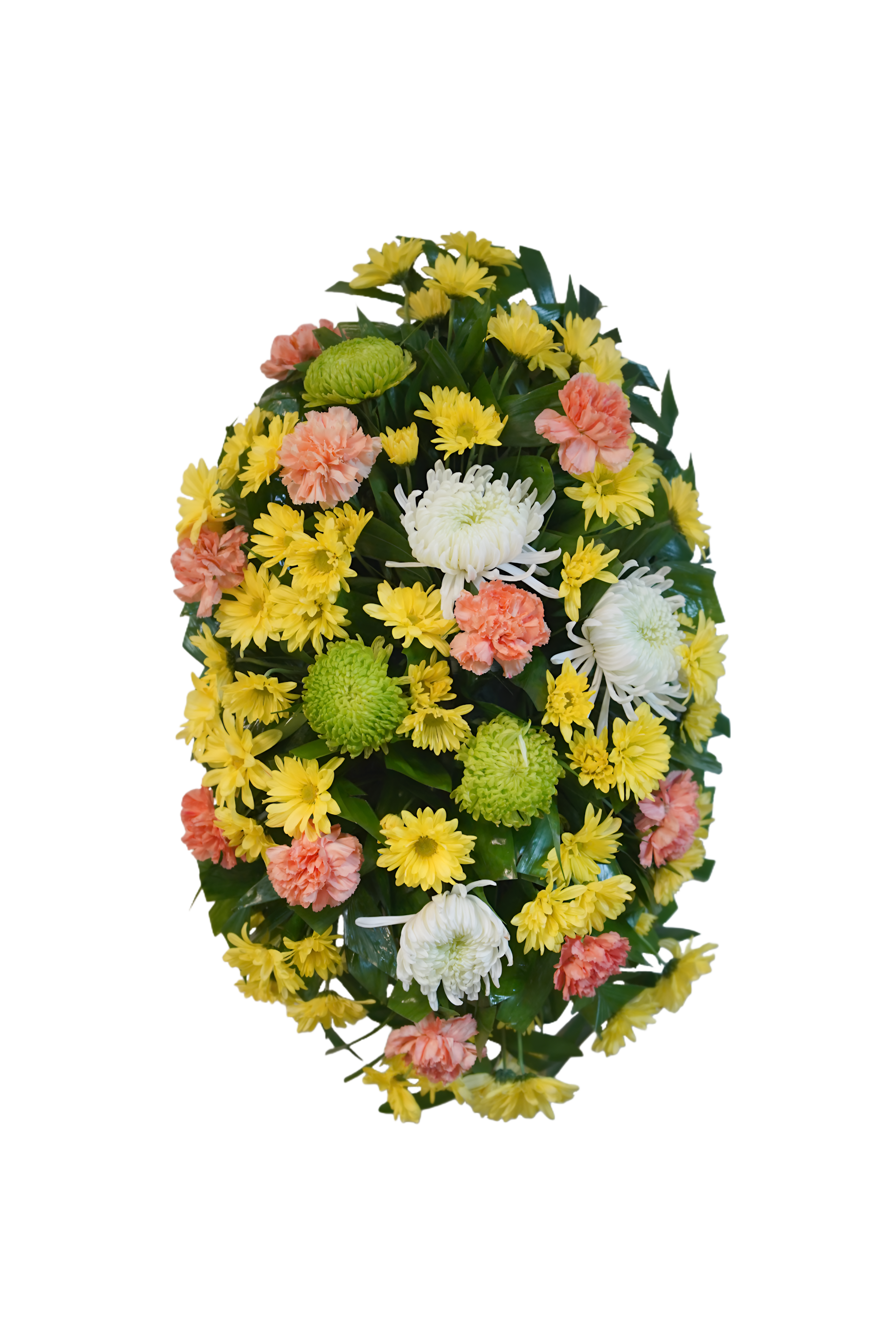 FS-1 Corona de margaritas, claveles y spiders con cinta impresa