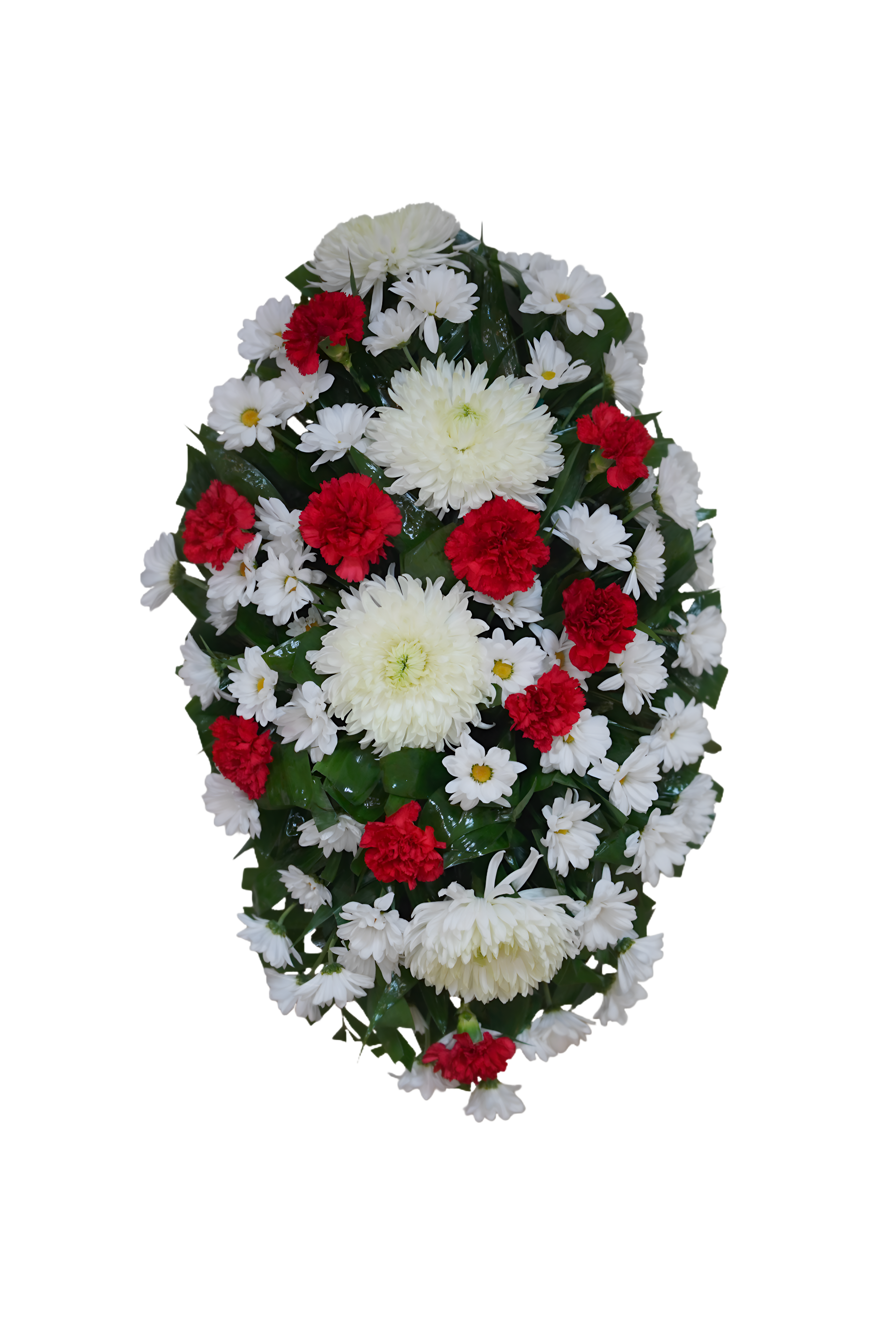 FS-4 Corona de margaritas, claveles y crisantemos con cinta impresa