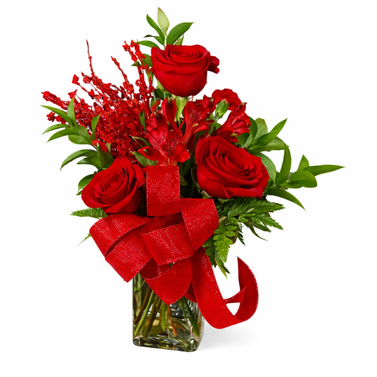 Lady in Red Flower Bouquet