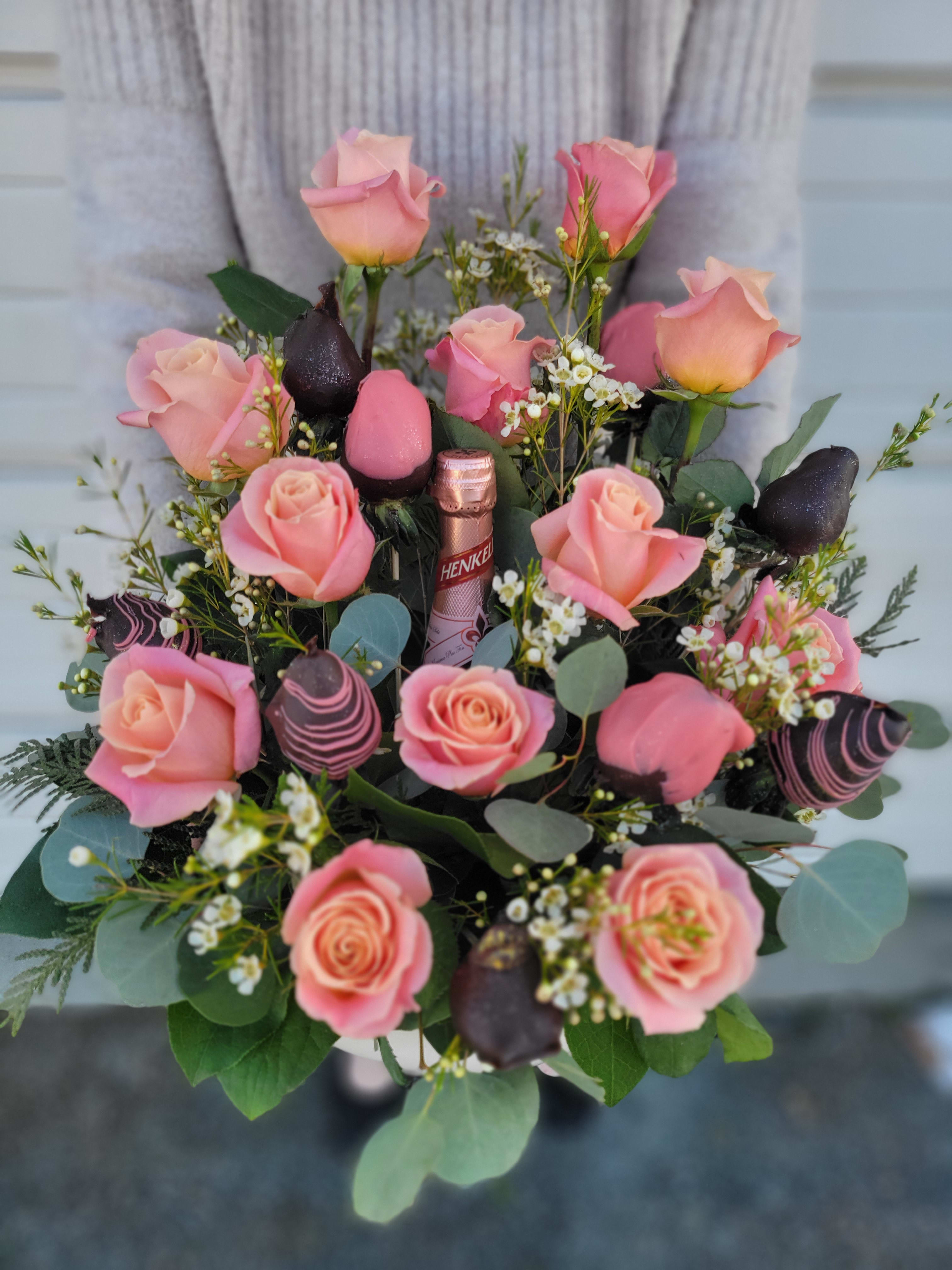Champs, Strawberries & Roses! Flower Bouquet