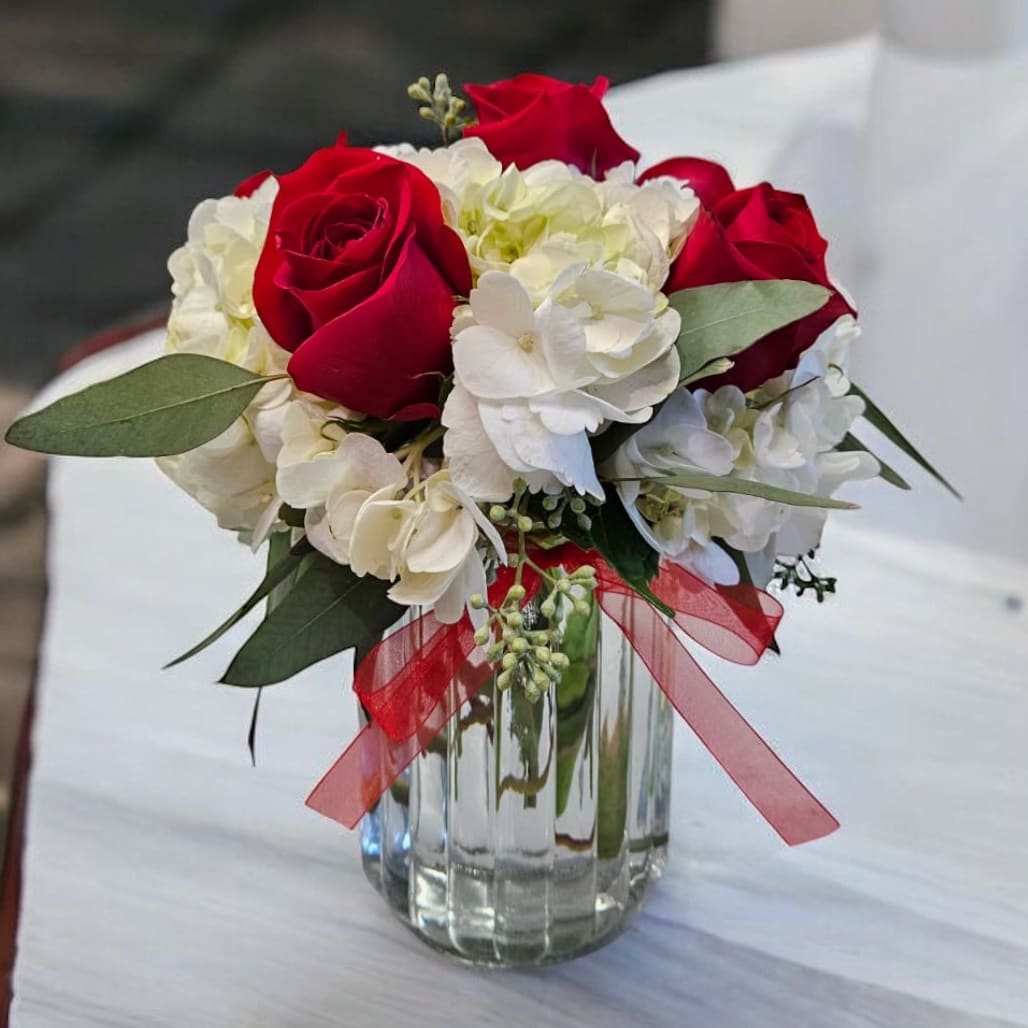 Hydrangea And Rose Mason Jar Flower Bouquet
