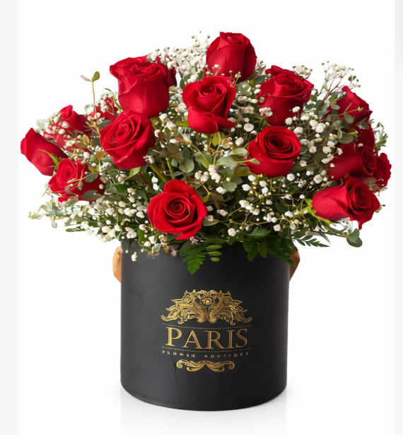 Paris Classic Red Rose Hat Box Flower Bouquet