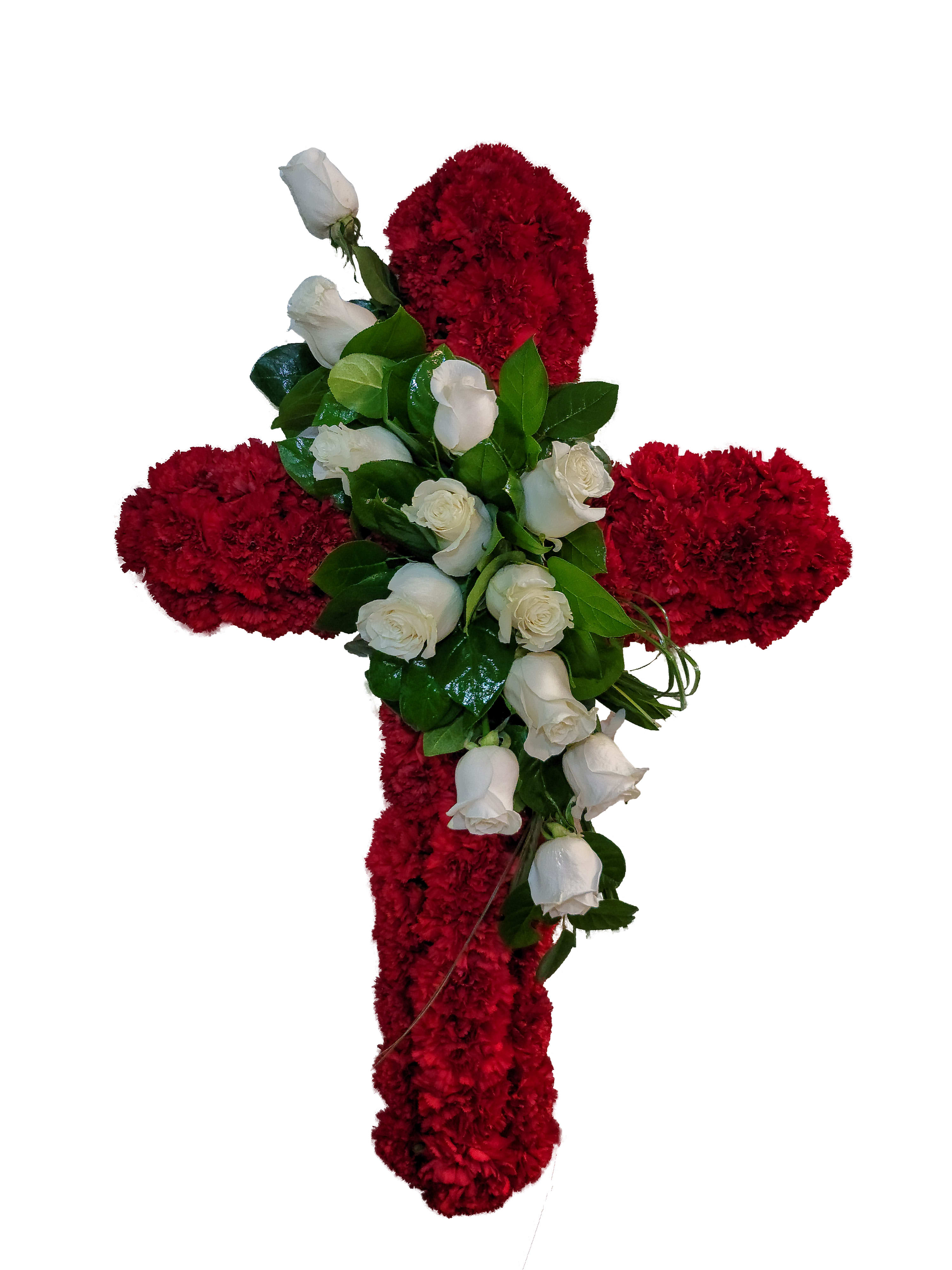 D-24 Cruz de claveles rojos Y rosas blancas