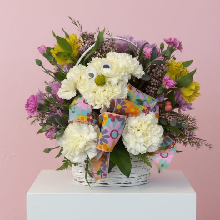 Dog In A Basket Flower Bouquet
