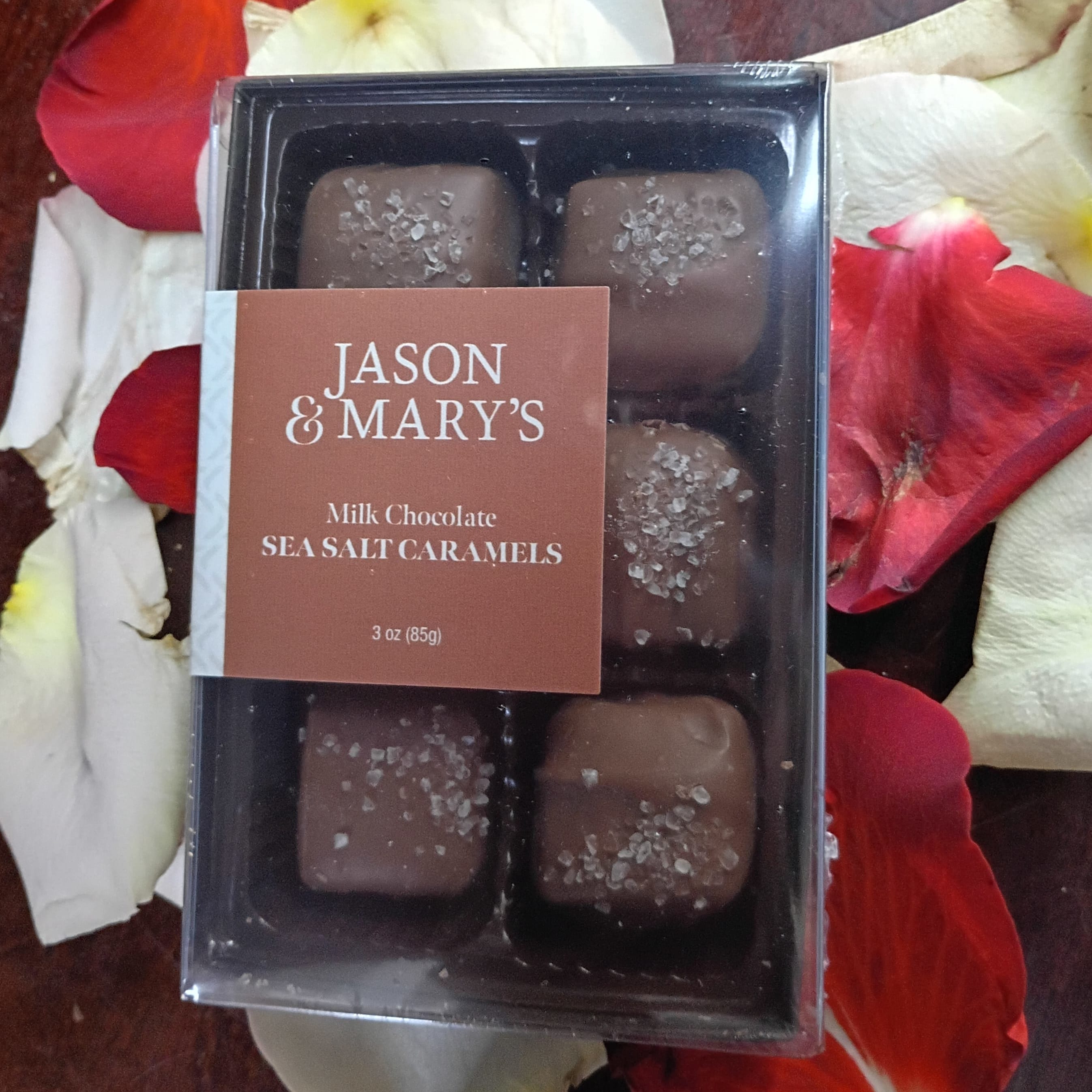 3 OZ JASON & MARY'S MILK CHOCOLATE SEA SALT CARAMELS