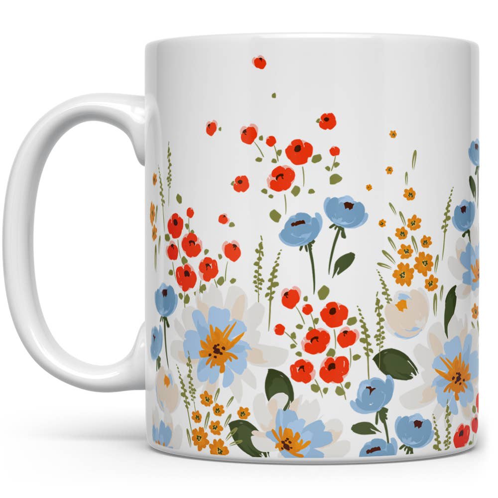 Watercolor Floral Mug, Spring Summer Flower Cup, Garden Gift Flower Bouquet