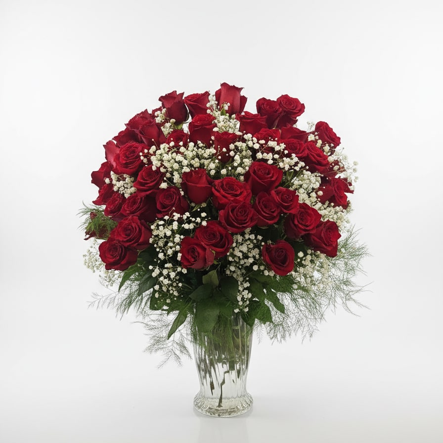 4 Dozen Rose Vase Flower Bouquet