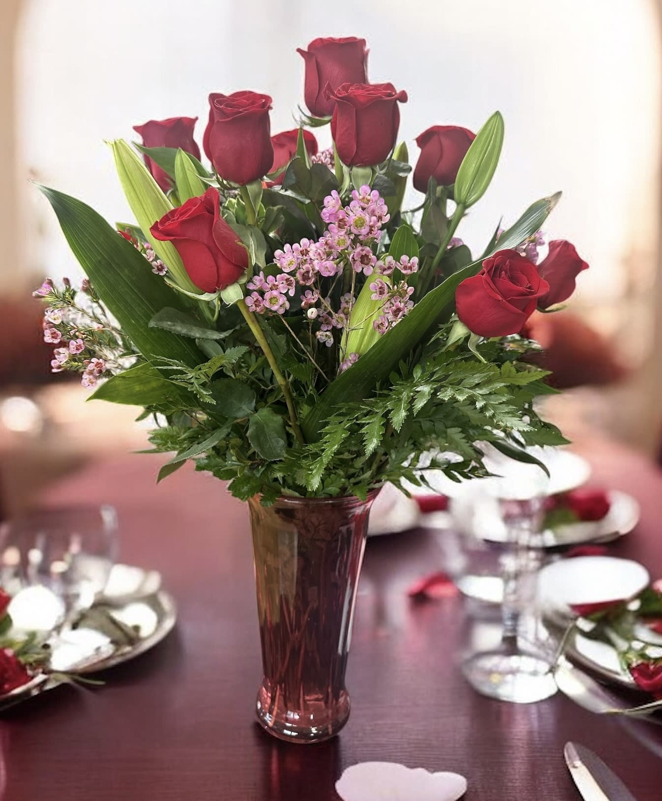 Valentine's Day Twelve Roses with Oriental Lilies